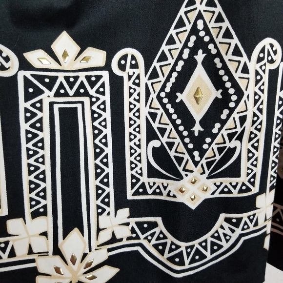 WHBM Black White Gold Art Deco Geometric Pleated Circle Skirt Size 4 - Picture 7 of 9